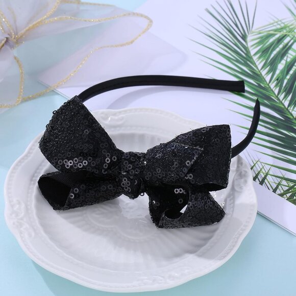 Children Girls Glitter Sequin Bow Headband Set for Kids Party Daily Wear - Picture 3 of 7